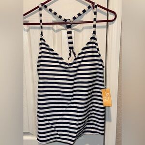 NWT Kona Sol Navy and White Striped Tank Top Swimsuit Top